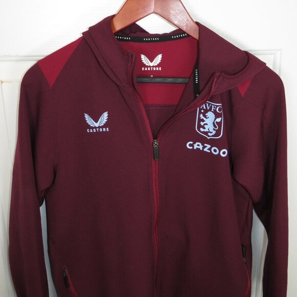 Aston Villa Players Travel Jacket Sz Youth Large Castore Full Zip Hooded Maroon - Picture 2 of 4